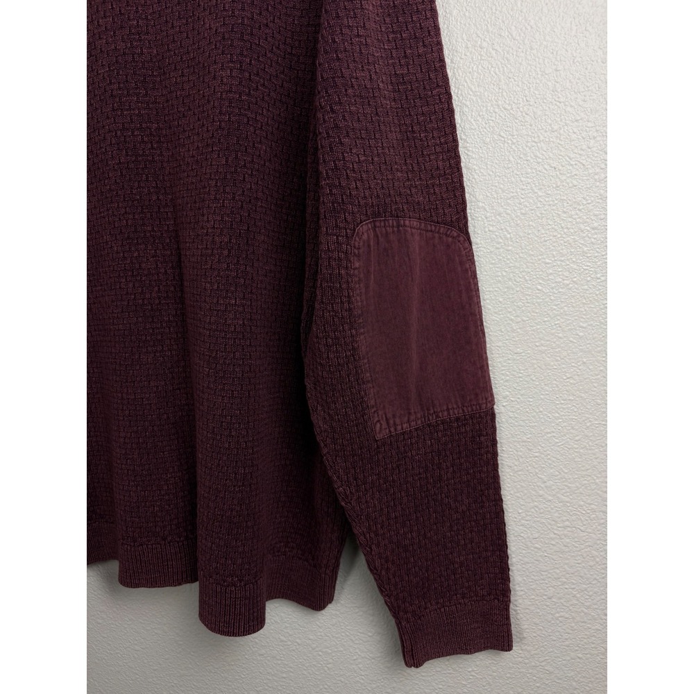 Tommy Bahama Mens XXL Burgundy Waffle Knit Quarter Zip Sweater Elbow Patches - Picture 5 of 10